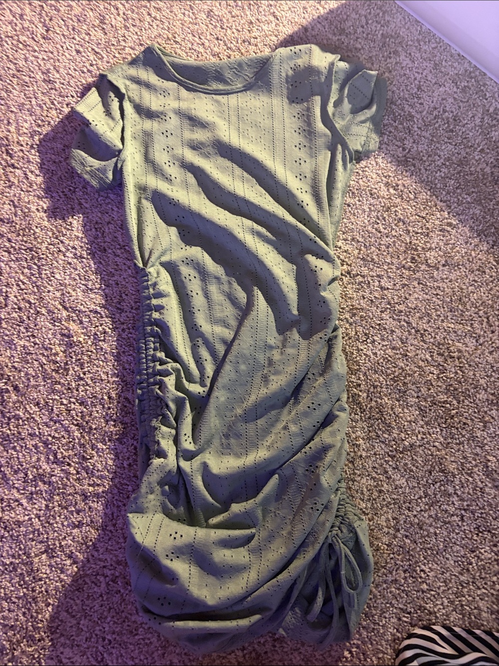 Olive Eyelet Ruched Midi Dress